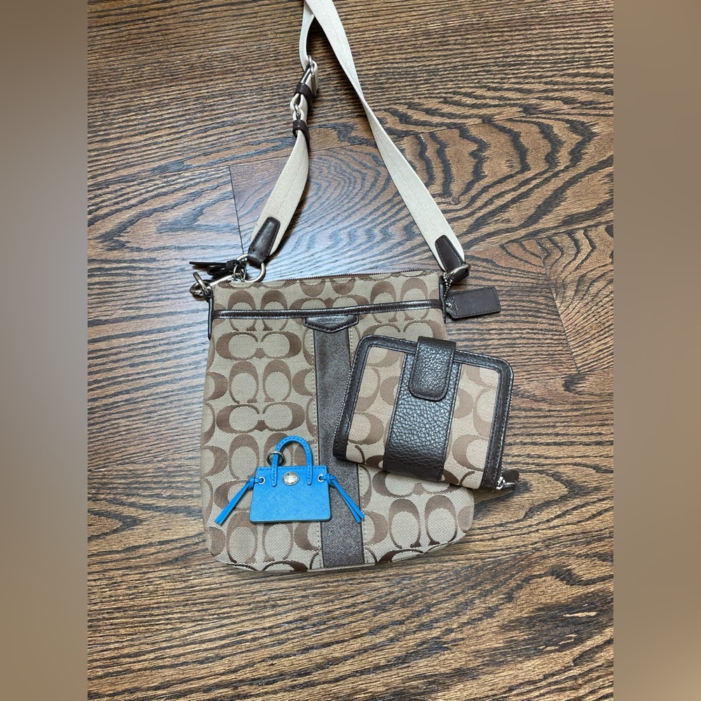 Coach messenger bag, wallet, and keychain bundle